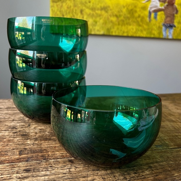 Set of 4 Vintage Green glass bowls, Hortensja Poland, rare find! - Picture 11 of 12